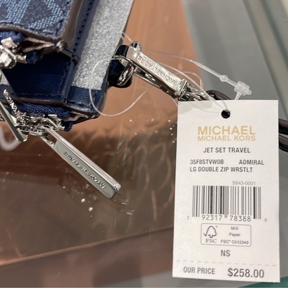 MICHAEL KORS JET SET TRAVEL LG DOUBLE ZIP WRISTLET ADMIRAL NWT - Picture 4 of 16